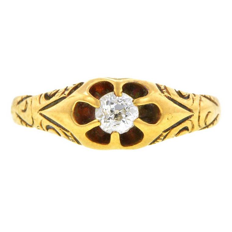 Old European-cut gold and diamond late Victorian engagement ring, which dates from around 1900. Available from Doyle & Doyle in New York.